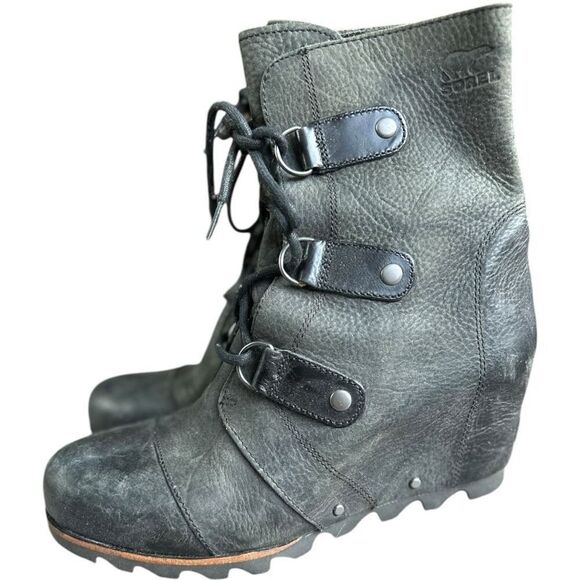 Sorel Joan of Arctic II Wedge Boots Size 9.5 Black Booties Elevated Grunge - Picture 3 of 9